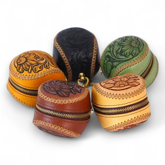 Tooled Leather Baseball Coin Purse Keychain image 1