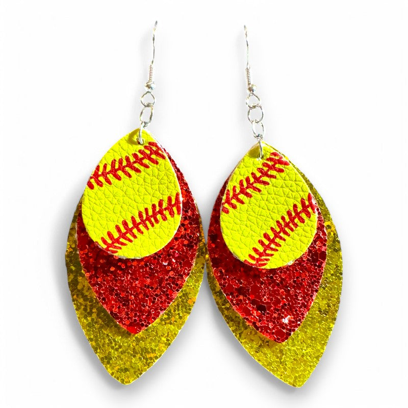 Glitter Faux Leather Softball Earrings image 0