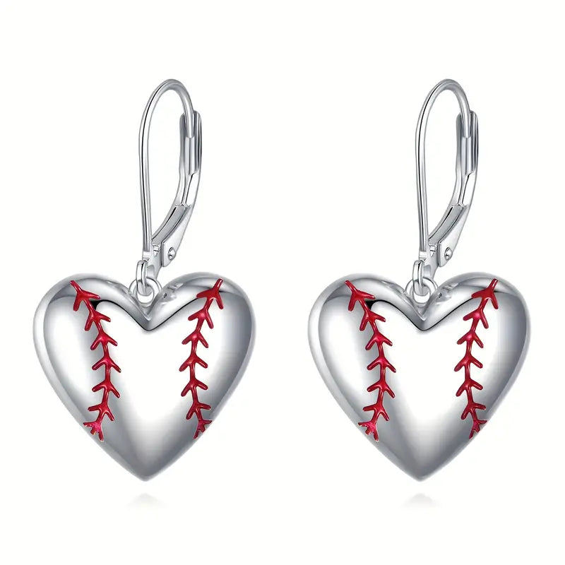 Heart Baseball Earrings - Sterling Silver image 0