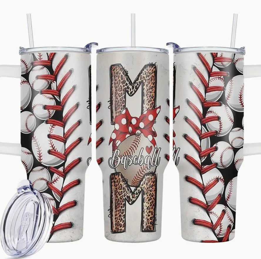 40oz Baseball Mom Handle Tumbler image 0