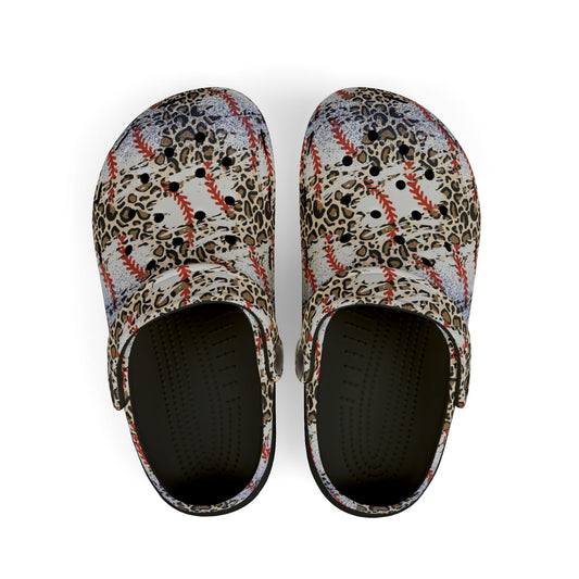 Leopard Print Baseball Kids EVA Foam Clogs