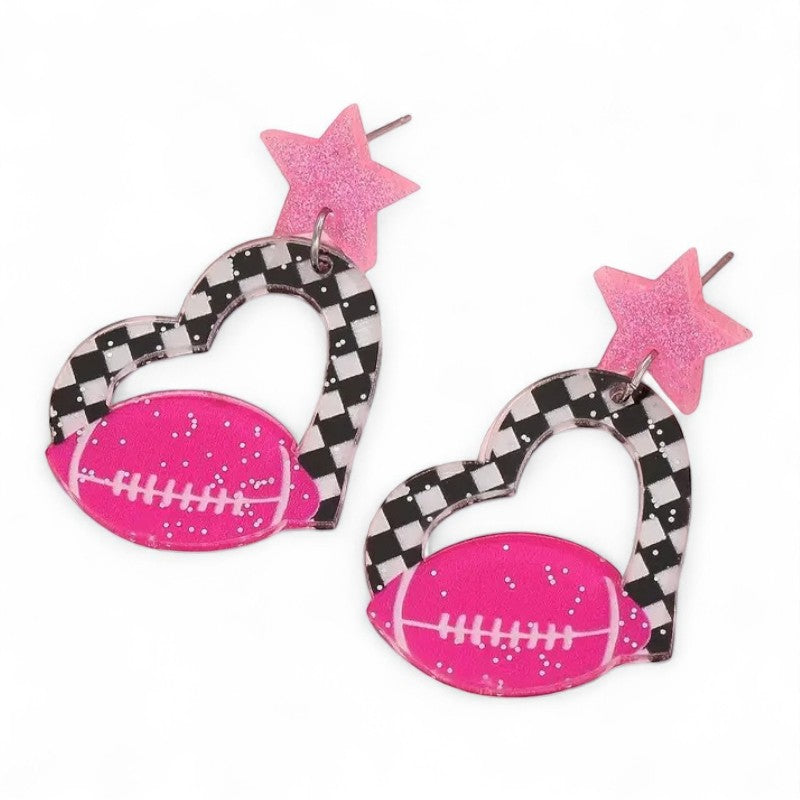 Chic Pink Heart-Shaped Football Earrings image 0