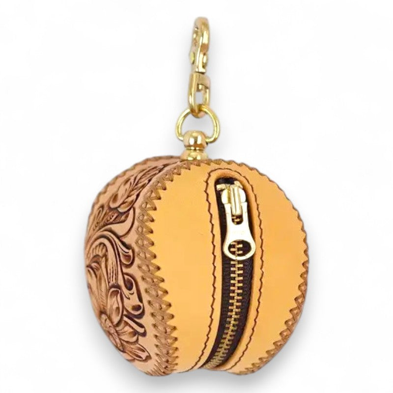 Tooled Leather Baseball Coin Purse Keychain image 3