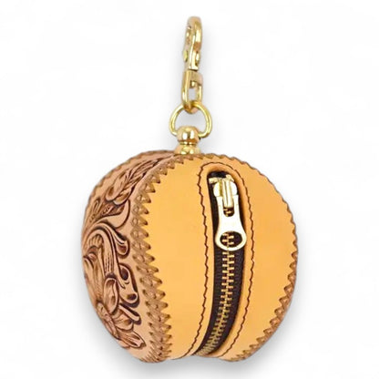 Tooled Leather Baseball Coin Purse Keychain image 3