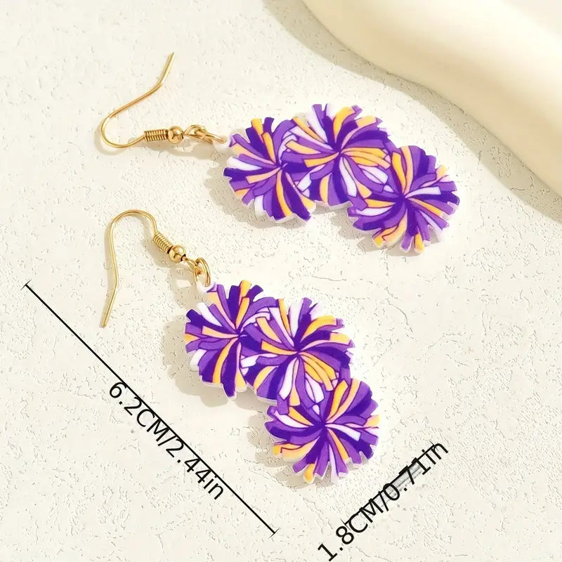 PomPom Purple/Gold Dangle Earrings image 1