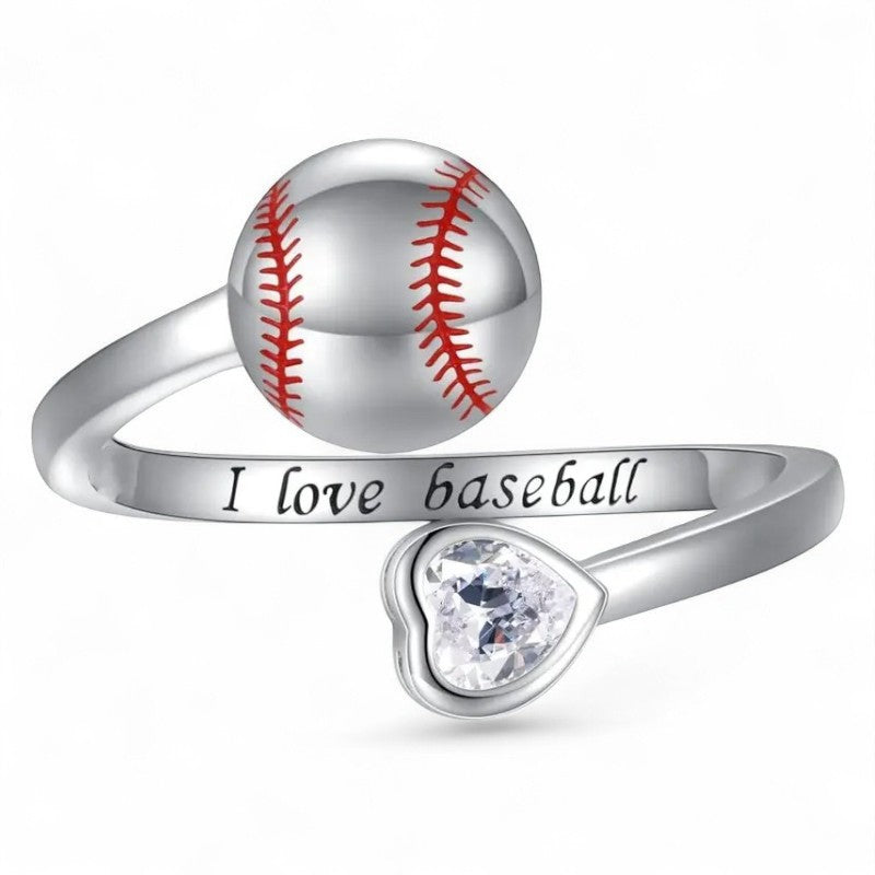 Adjustable I Love Baseball Rhinestone Ring image 0