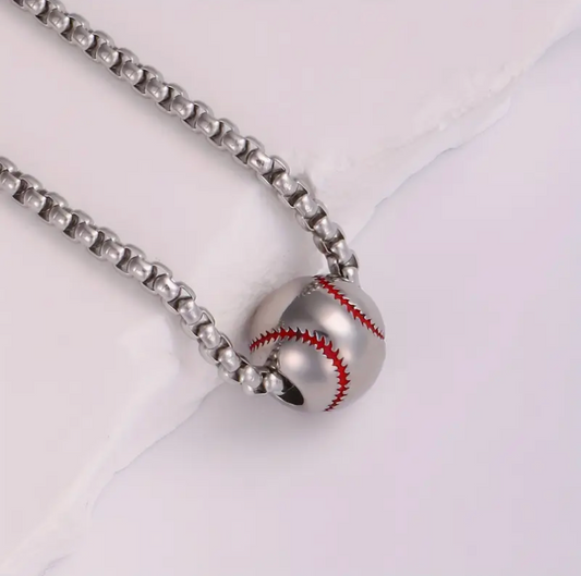 Titanium Baseball Drip Men's Pendant Necklace -Silver image 0