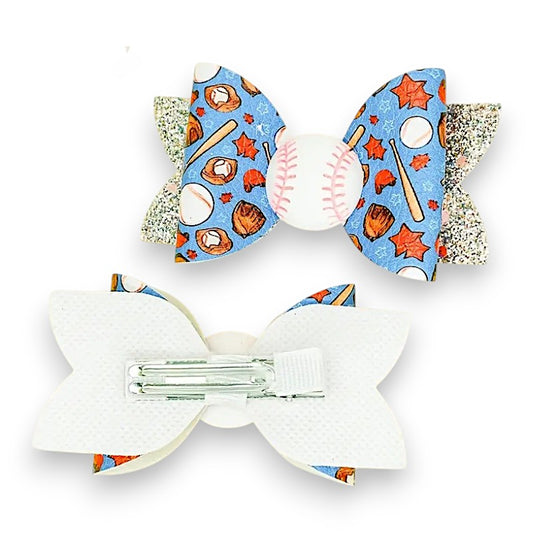 Blue Glitter Clip In Bow Set image 1