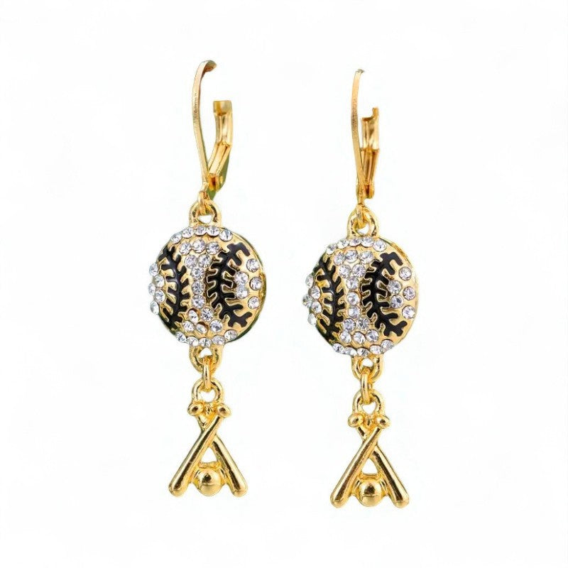 Rhinestone Baseball Bat Dangle Earrings image 1