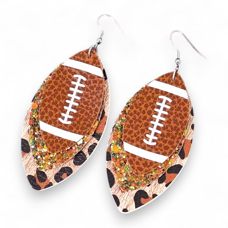 Glitter Faux Leather Football Earrings image 2