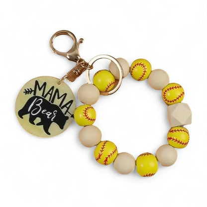Mama Bear Sports Wooden Bead Wristlet Keychain image 1