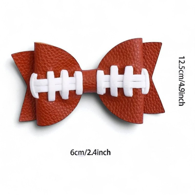 Faux Leather Football Hair Bow Clip image 2