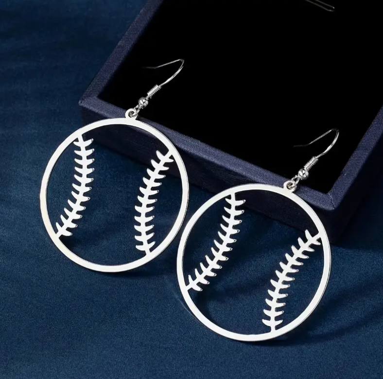 Stainless Baseball Earrings - Silver image 0