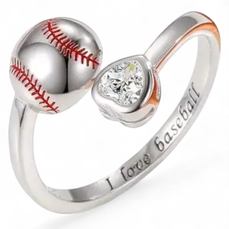 Adjustable I Love Baseball Rhinestone Ring image 2