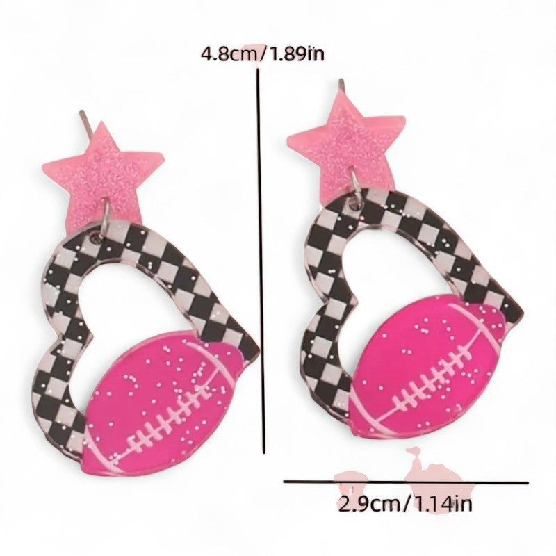 Chic Pink Heart-Shaped Football Earrings image 1