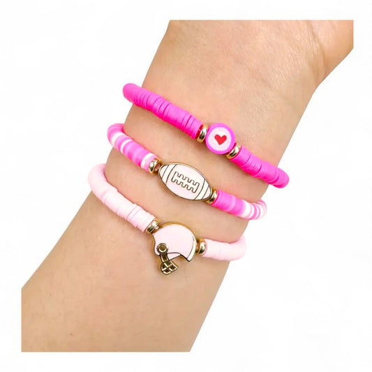 Pink Football Beaded Charm Bracelet Stack image 0