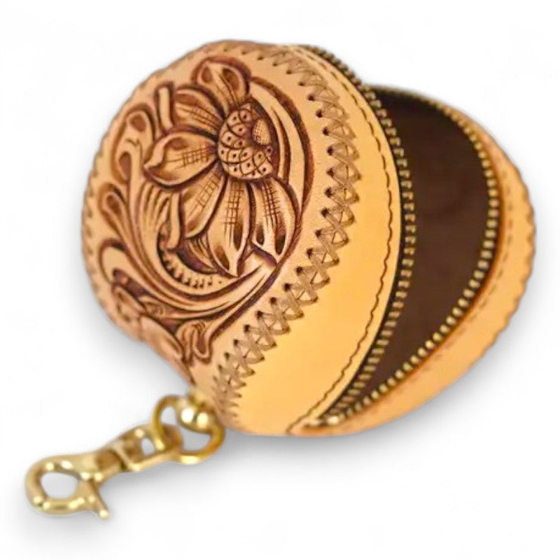 Tooled Leather Baseball Coin Purse Keychain image 4