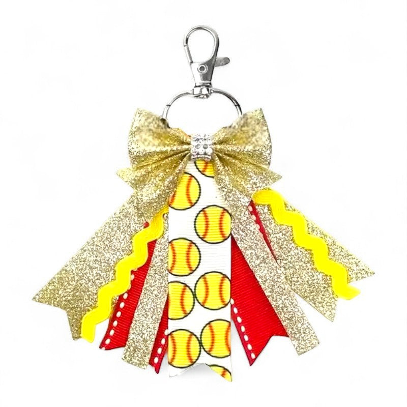 Softball Glitter Bow Keychain image 0