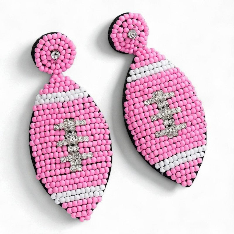 Bohemian Bead And Rhinestone Football Drop Earrings image 0