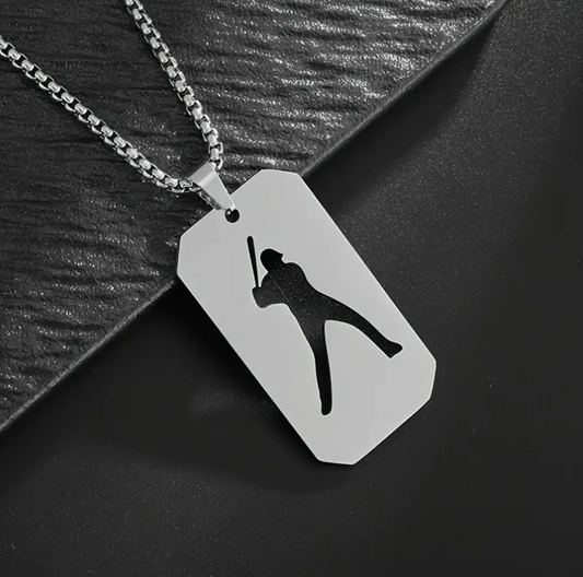 Stainless Baseball Player Dog Tag Necklace -Silver image 0