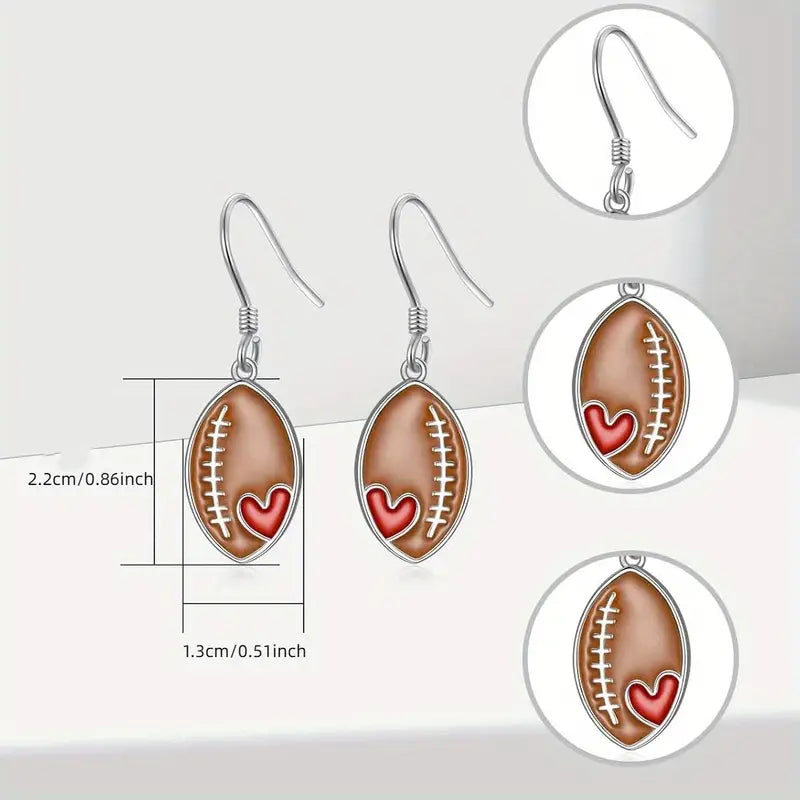 Football Heart Dangle Earrings image 1