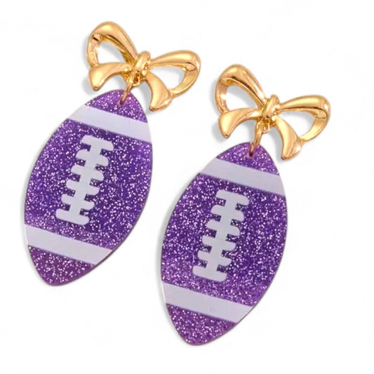 Purple Football Bow Dangle Earrings image 0