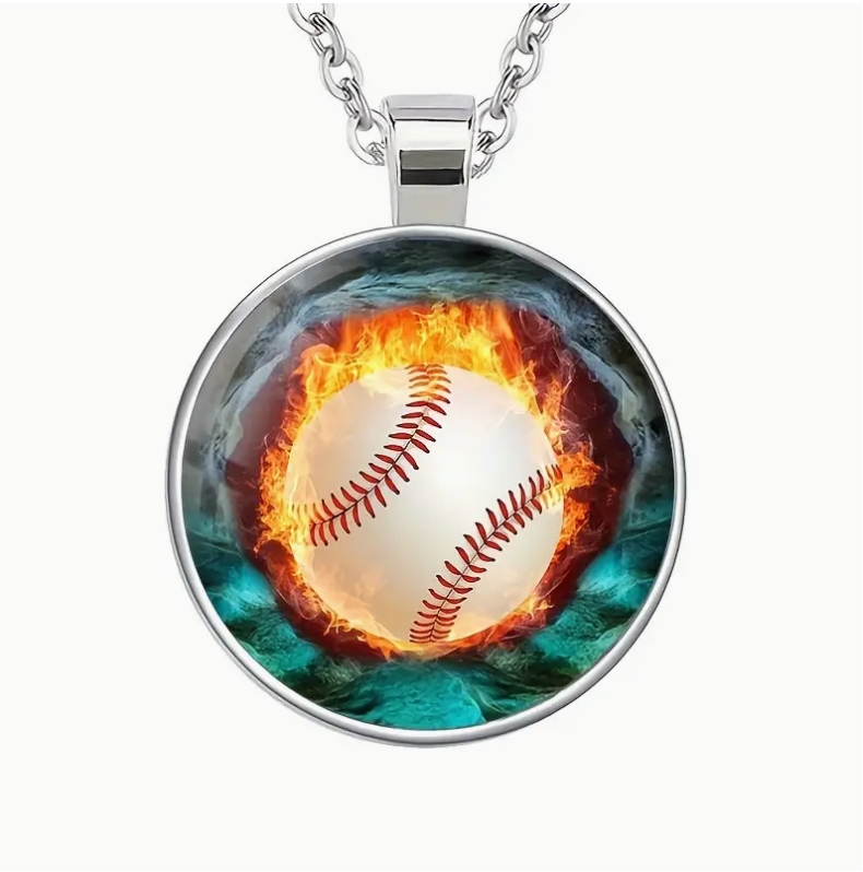 Flaming Baseball Pendant Necklace image 0