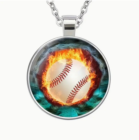 Flaming Baseball Pendant Necklace image 0