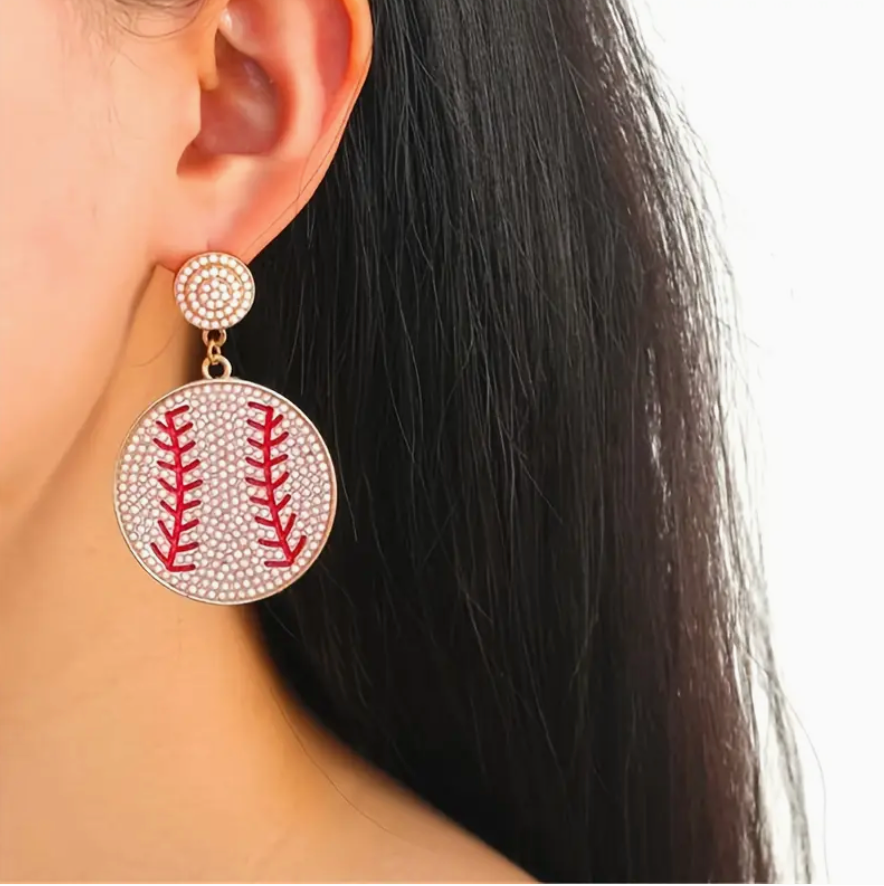 Rhinestone Baseball Dangle Earrings image 0