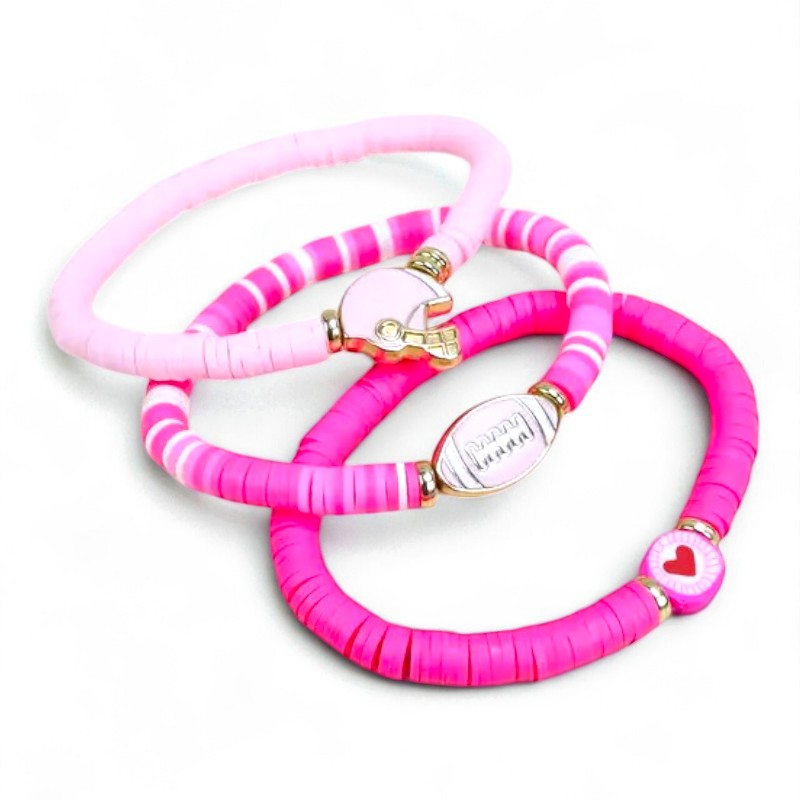 Pink Football Beaded Charm Bracelet Stack image 1