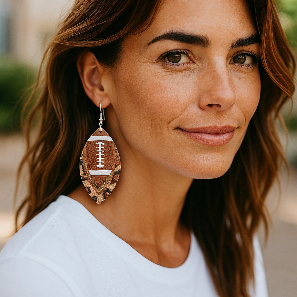 Glitter Faux Leather Football Earrings image 0