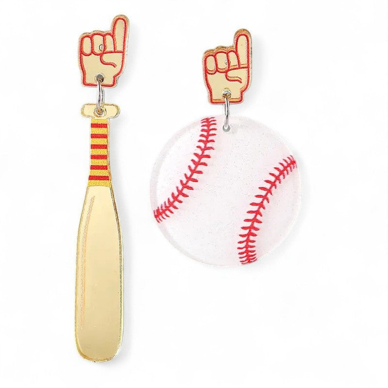 Retro Baseball & Bat Dangle Earrings image 0