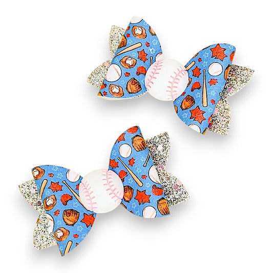 Blue Glitter Clip In Bow Set image 0