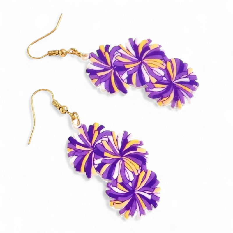 PomPom Purple/Gold Dangle Earrings image 0