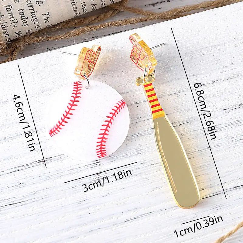 Retro Baseball & Bat Dangle Earrings image 1