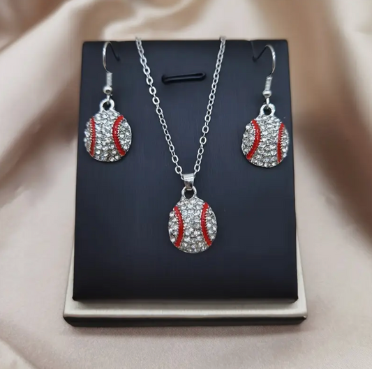 Rhinestone Baseball Earring & Necklace Set image 0