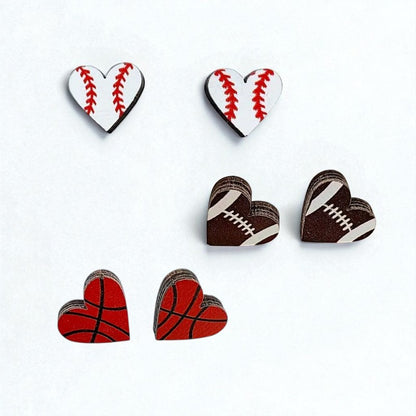 Wooden Heart Sport Stud Earrings image 1