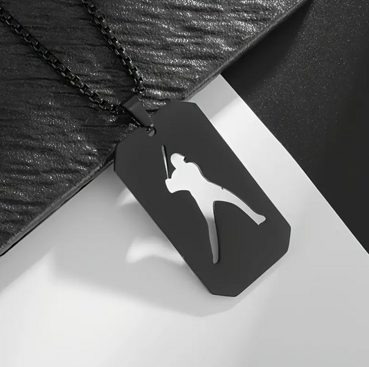Stainless Baseball Player Dog Tag Necklace - Black image 0